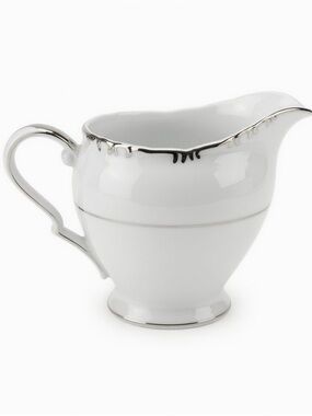 White Porcelain Creamer with Silver Accent Trim